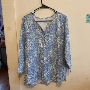 Serengeti Blue & White Paisley Henley Blouse